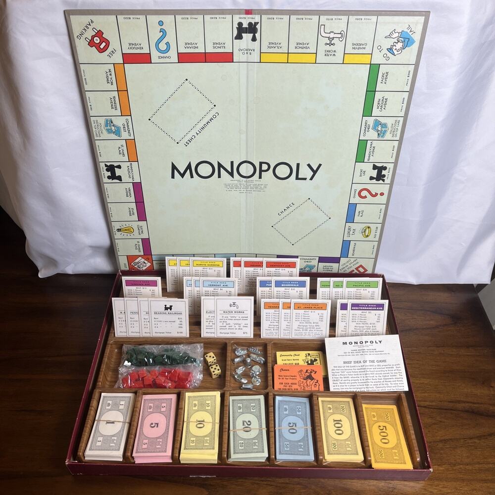 VTG 1964 Red Box Monopoly Parker Brothers Deluxe Edition Complete Board Game